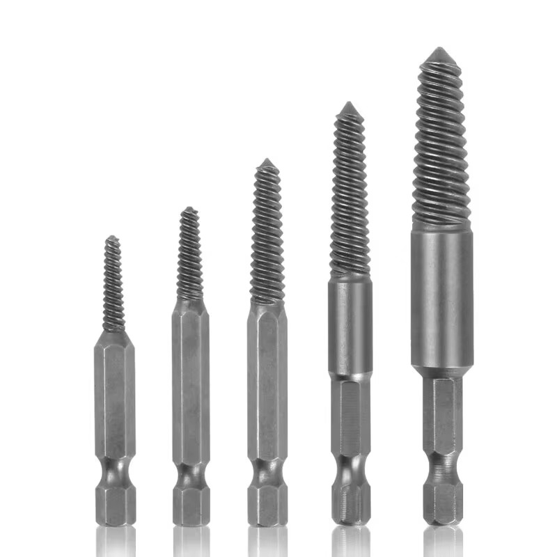 Set of screw extractors in multiple sizes for removing damaged or stripped screws